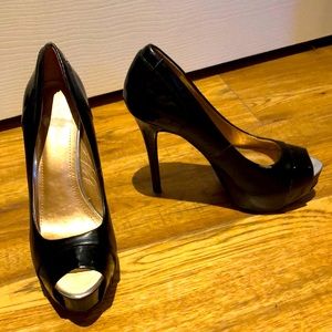 Black stiletto platform heels